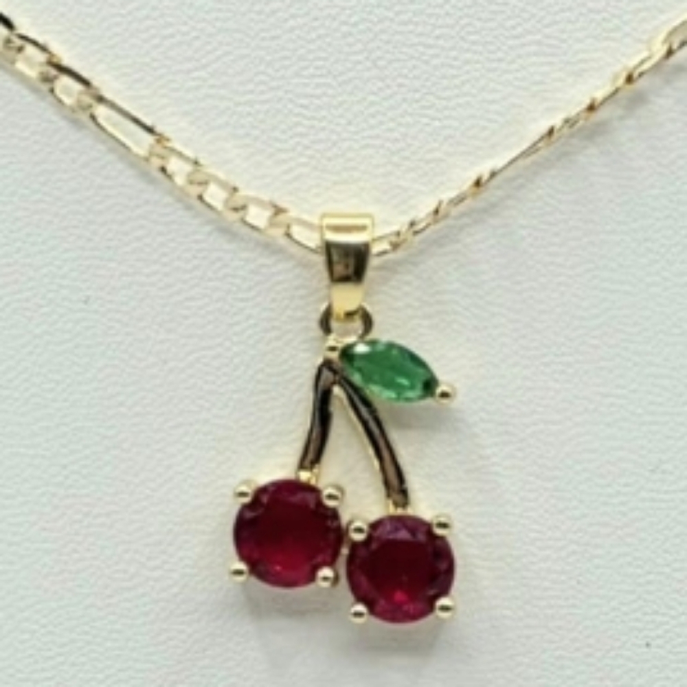 Gold Cherry Pendant Necklace Cherry pendant chain, plated in laminated gold